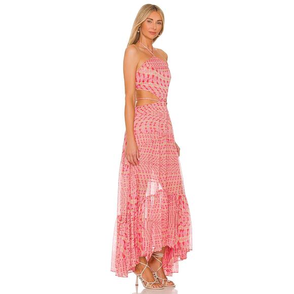 MISA Los Angeles Dalia Pink Flowy Cut Out Halter Chiffon Dress Resort S NWT $510 - Picture 4 of 4